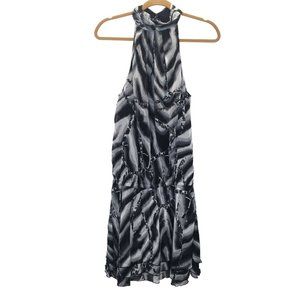 Venus Drop Waist Dress High Neck Black Gray Print Women Size 8 Keyhole Halter